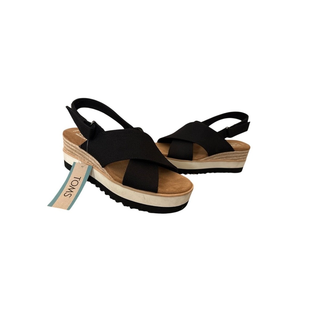 TOMS Black Platform Slingback Espadrille Sandals-NWT